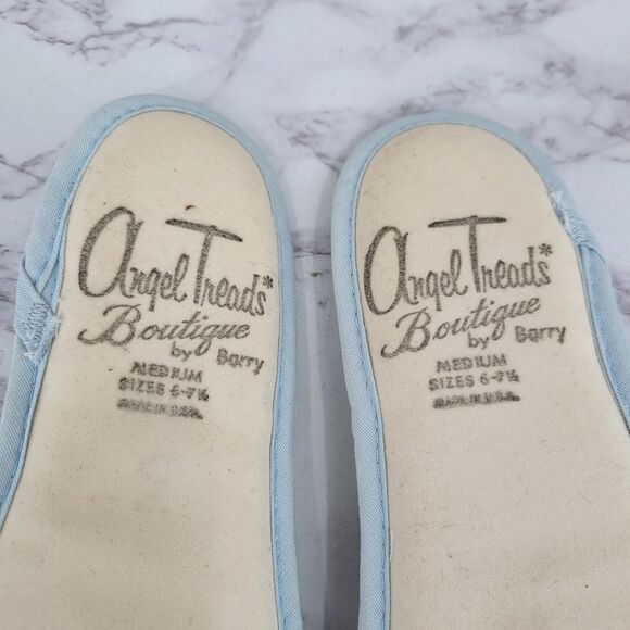 Angel Treads Vintage Blue Lace Women's House Slippers 60s Peep Toe - Picture 7 of 10